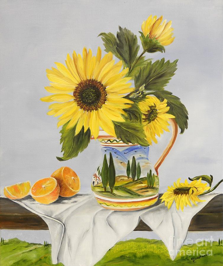 Still Life Painting - Tuscan Pitcher and Sunflowers by Carol Sweetwood