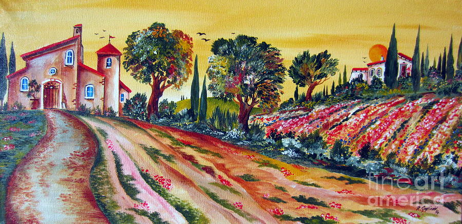Tuscan poppies at sunset Painting by Roberto Gagliardi