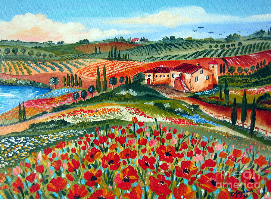 Tuscan Poppies Hill Painting by Roberto Gagliardi