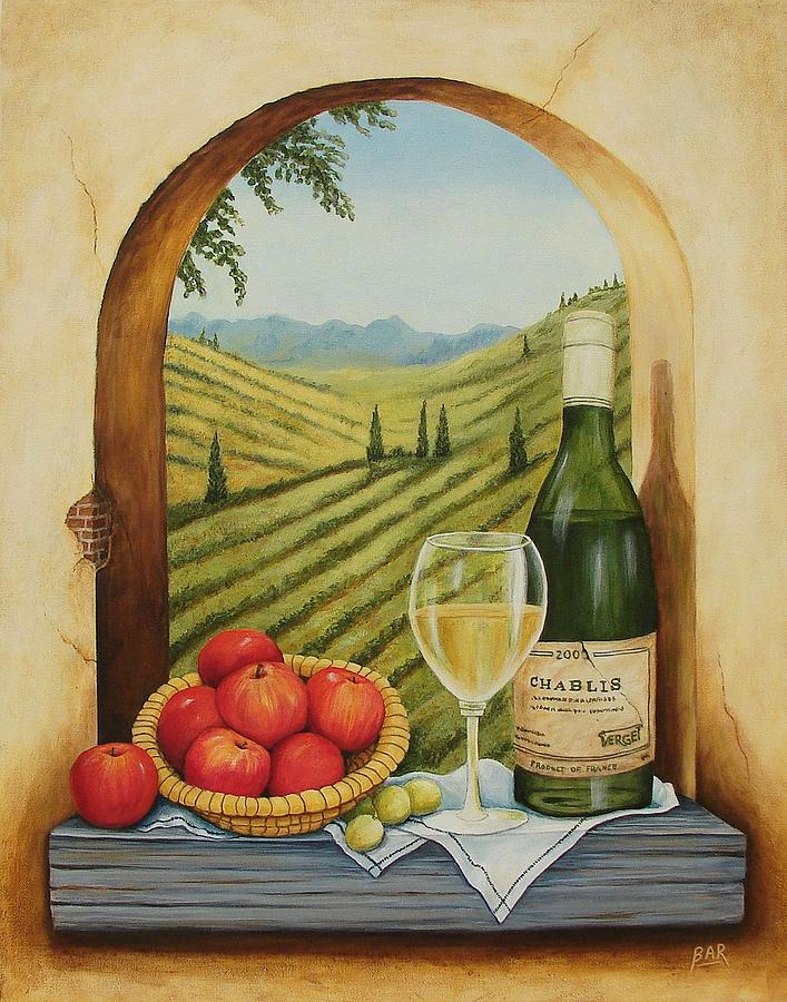 Tuscan Still Life With Wine And Apples Painting