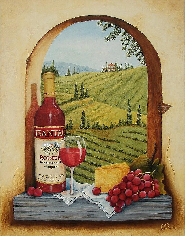 Tuscan Still Life With Wine And Grapes Painting by Barbara Ann Robertson