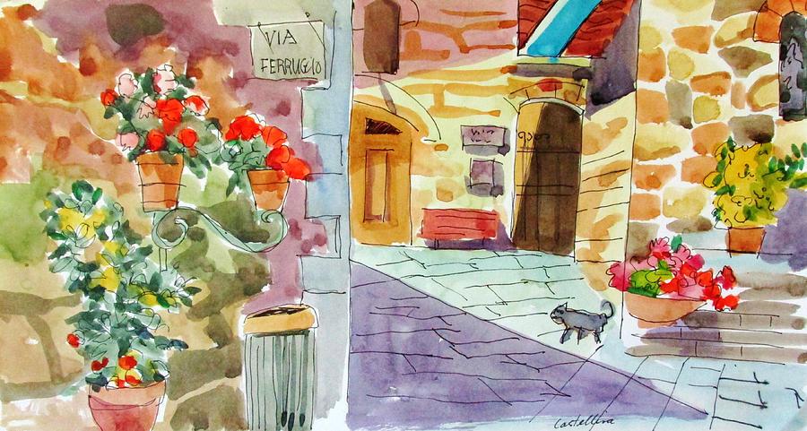 Tuscan Street Scene Painting by Linda Novick
