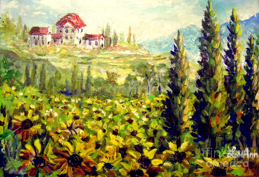 Tuscan Painting - Tuscan Sunflowers by Lou Ann Bagnall