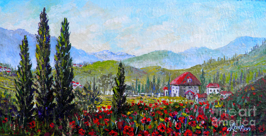 Tuscan Valley Painting by Lou Ann Bagnall