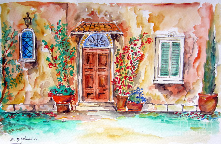 Tuscan Villa Door Water Color Painting by Roberto Gagliardi