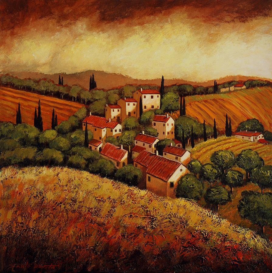 Tuscan Village Painting by Santo De Vita
