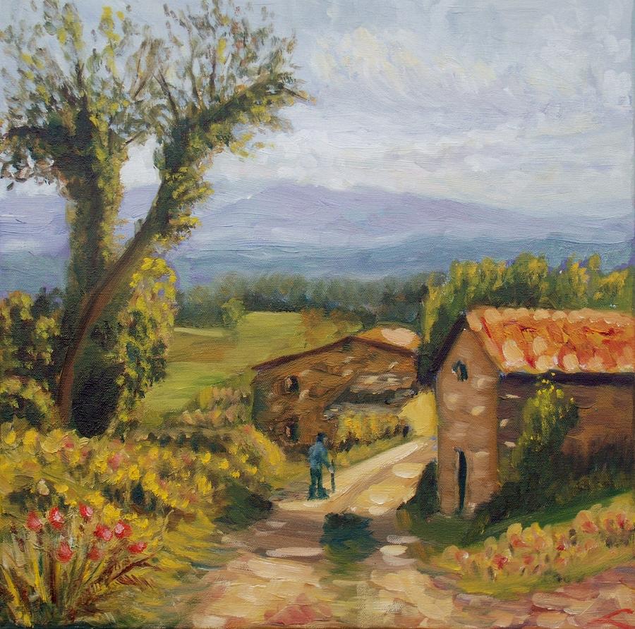 Landscape Painting - Tuscany farm road by Elena Sokolova