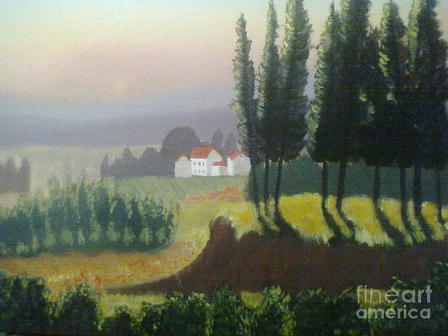 Tree Painting - Tuscany Landscape III by Jeanene Miller