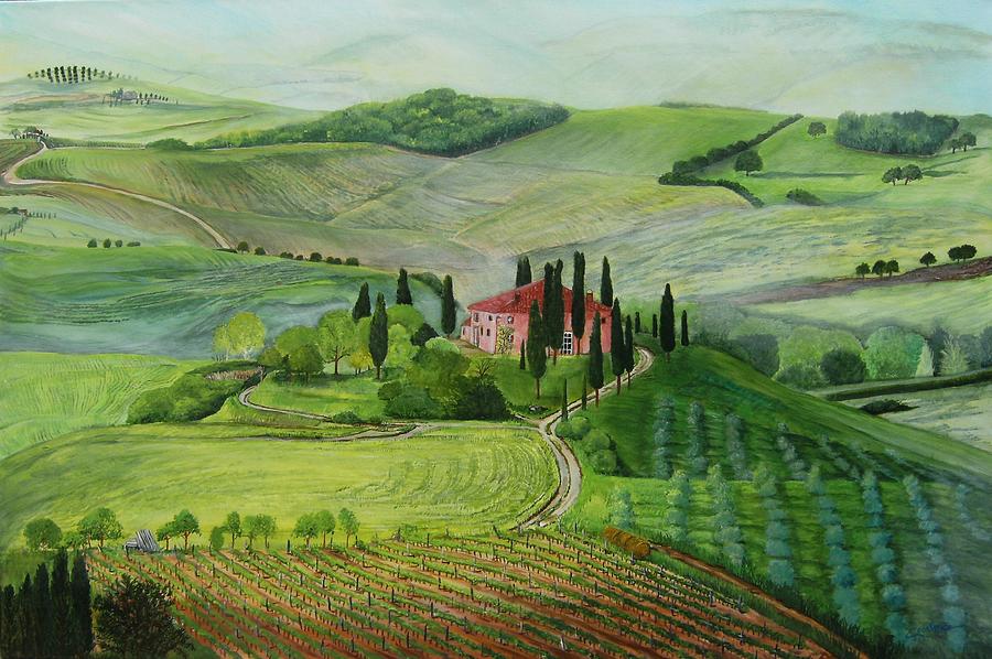Tuscany Morning Mist Painting by Connie Rowsell