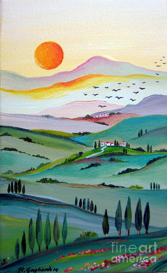 Tuscany sunset Painting by Roberto Gagliardi