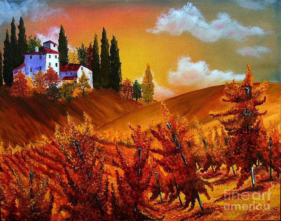 Fall Painting - Tuscany vineyards by Inna Montano