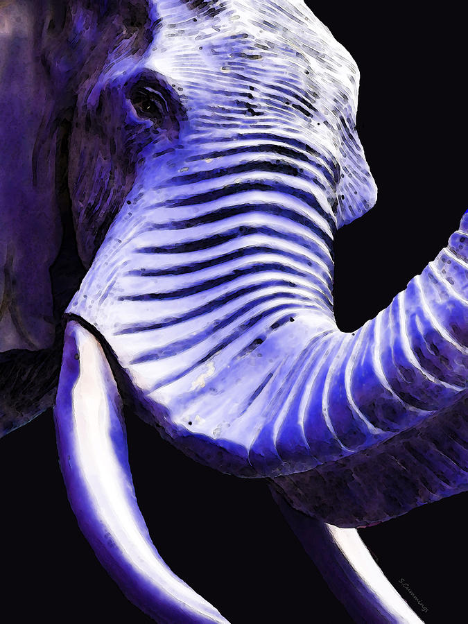 Elephant Painting - Tusk 3 - Purple Blue Elephant Art by Sharon Cummings