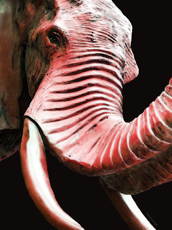 Elephant Painting - Tusk 4 - Red Elephant Art by Sharon Cummings