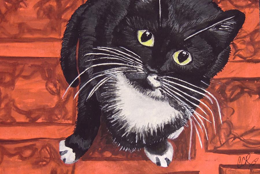 Black And White Painting - Tuxedo Cat by Connie Campbell Rosenthal