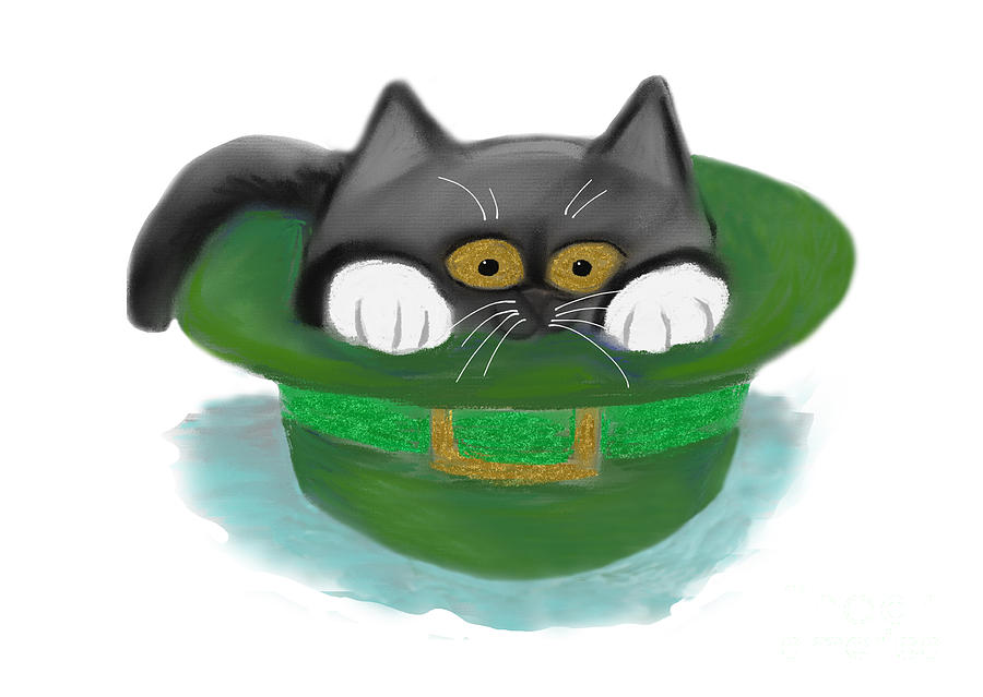Spring Digital Art - Tuxedo Kitten Fits inside a Leprechaun Hat by Ellen Miffitt