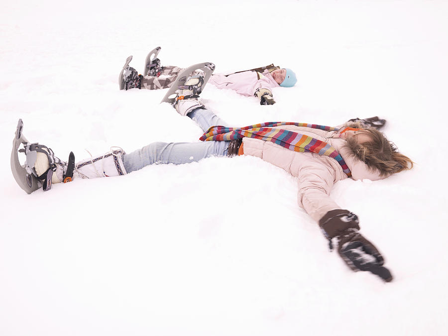 Tween Girls With Snowshoes Make Snow Photograph By Philip & Karen Smith ...