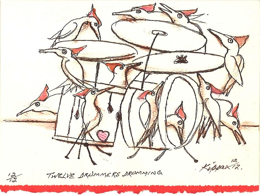 Twelve Drummers Drumming Drawing by Kippax Williams