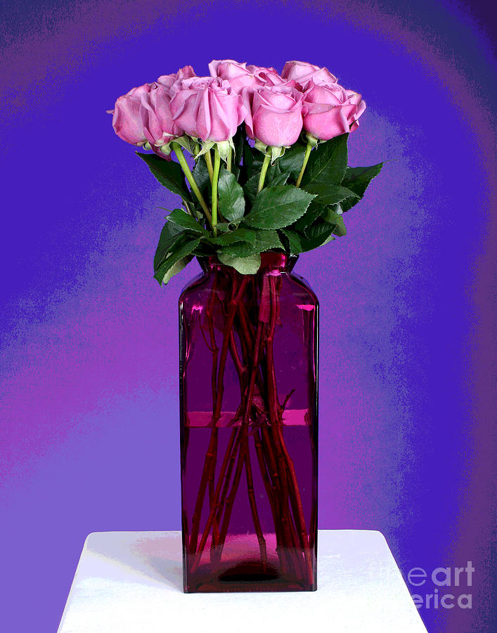 Twelve Pink Roses In Pink Vase Photograph by Larry Oskin
