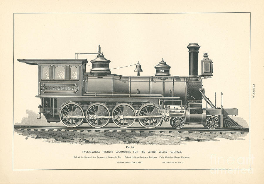 Twelve-wheel Freight Locomotive Lehigh Valley Railroad Fig. 72 Drawing ...