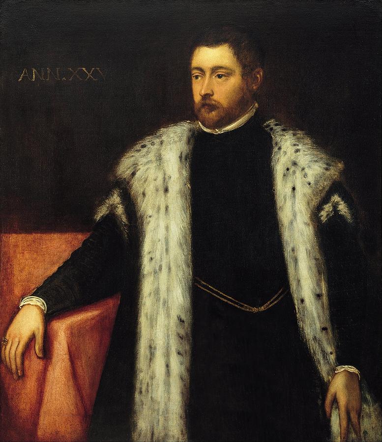 Portrait Painting - Twenty-five year old Youth with Fur-lined Coat by Tintoretto