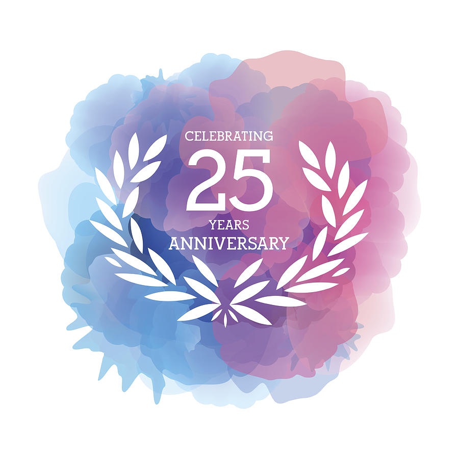 Twenty Five Years Anniversary Emblem on watercolor background Drawing by Simon2579