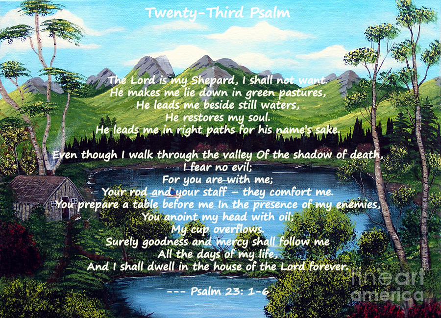 Twenty-third Psalm on Twin Ponds Painting by Barbara A Griffin