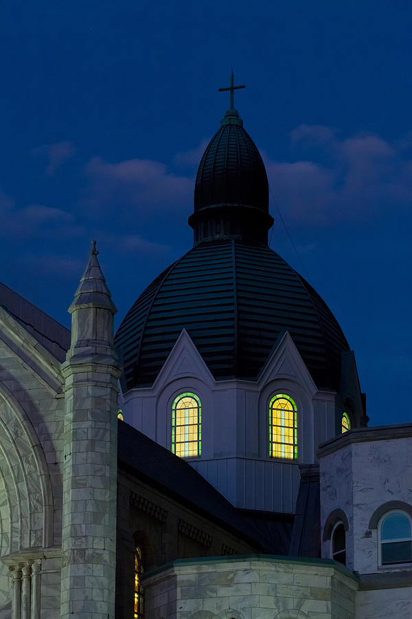 Twilight at Sacred Heart Catholic Church Photograph by Ed Gleichman