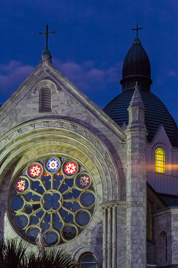 Twilight at Sacred Heart Photograph by Ed Gleichman