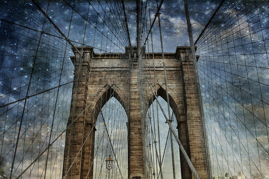 Twilight at the Brooklyn Bridge Photograph by Evie Carrier
