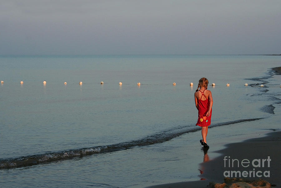 Seascape Photograph - Twilight Girl In Red Dress by Barbara McMahon