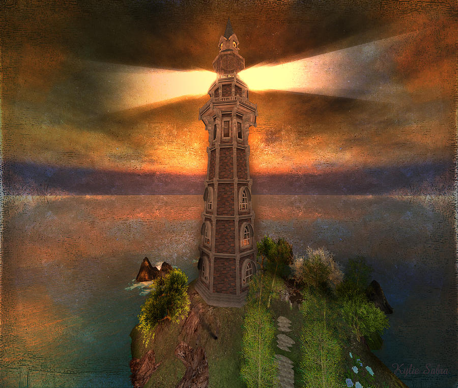 Lighthouse Digital Art - Twilight Lighthouse by Kylie Sabra