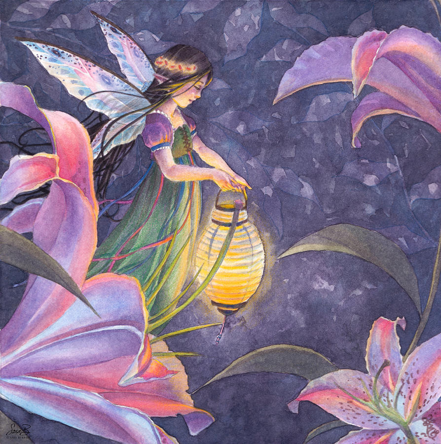 Twilight Lilies Painting by Sara Burrier
