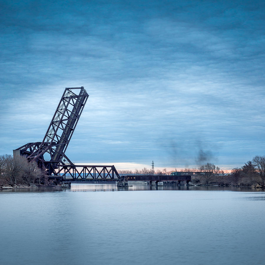 Nature Photograph - Twilight locomotive crossing Buffalo River by Chris Bordeleau