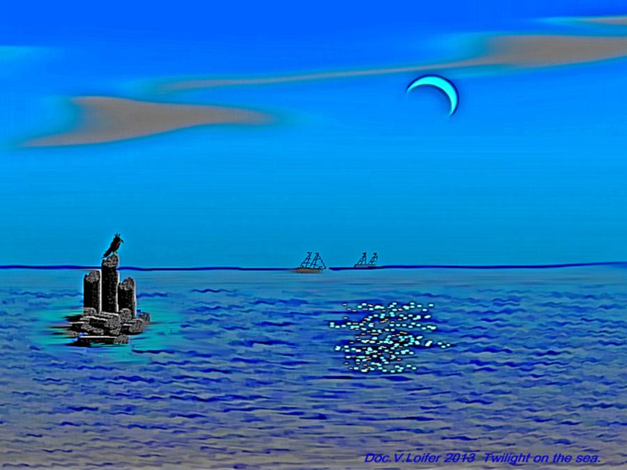 Twilight on the sea. Digital Art by Dr Loifer Vladimir