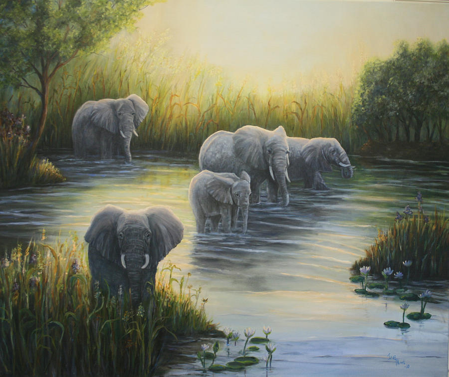 Twilight on the Zambezi River  Painting by June Hunt