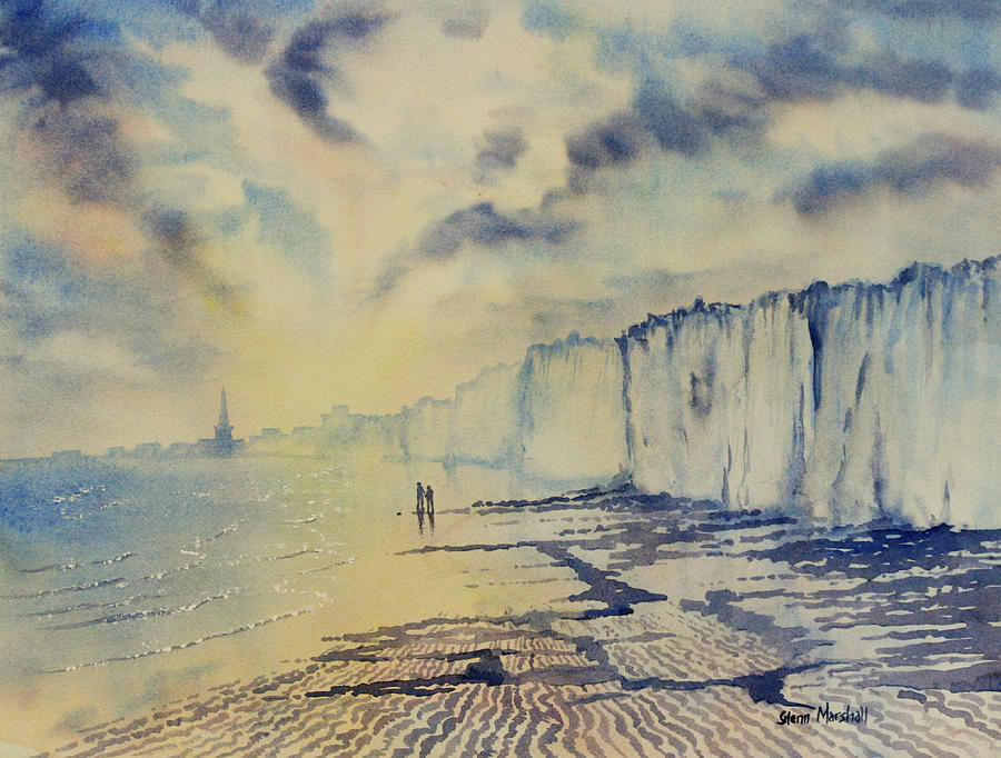 Twilight Stroll on Bridlington Beach Painting by Glenn Marshall