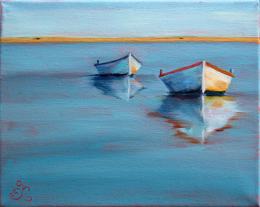 Twin Boats II Painting by Trina Teele
