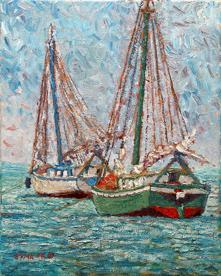 Twin Boats Painting by Ritchie Eyma