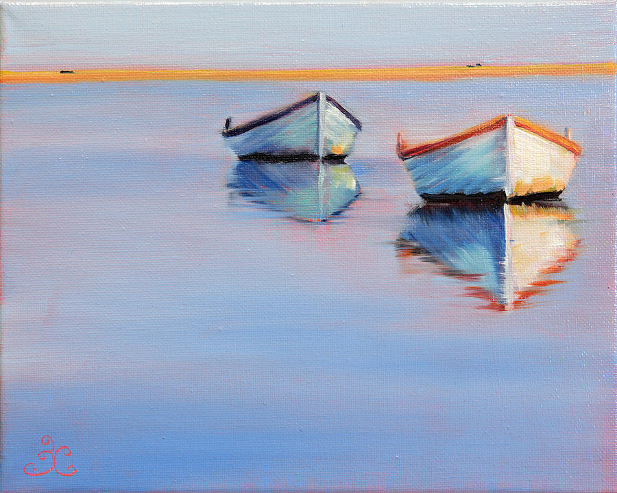 Twin Boats Painting by Trina Teele