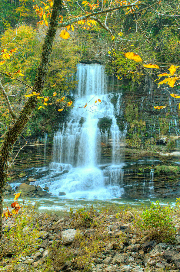 Twin Falls in Fall Colors Photograph by Douglas Barnett