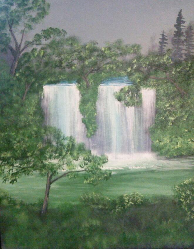 Twin Falls Painting by Robert Clark
