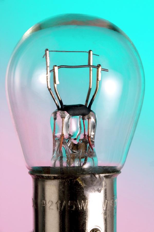 Light Bulb Photograph - Twin Filament Light Bulb by Sheila Terry/science Photo Library