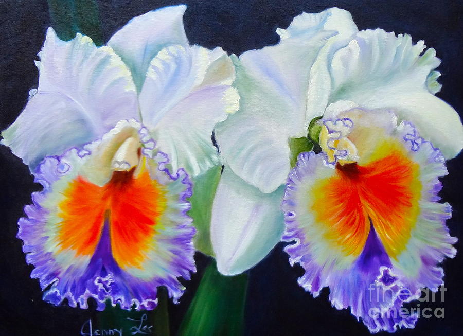 Twin Orchids Painting by Jenny Lee