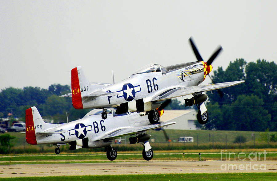 Twin P-51 Takeoff Photograph by Robert Kleppin