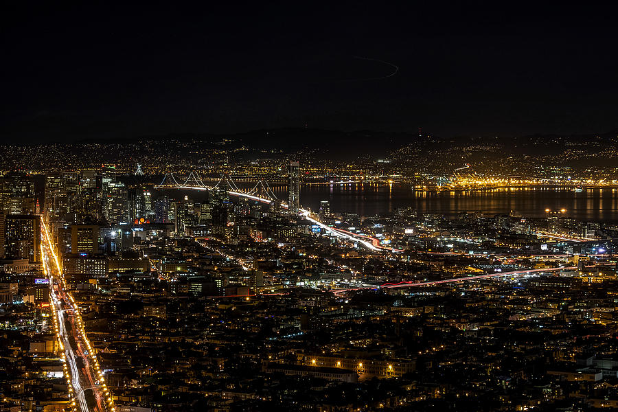 Architecture Photograph - Bay Bridge and Market Street from Twin Peaks by Gej Jones
