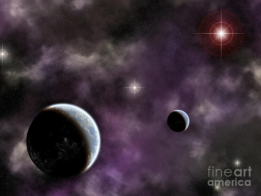 Twin Planets With Nebula Digital Art by Antony McAulay