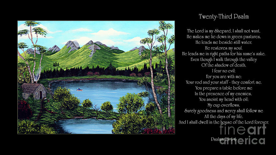 Twin Ponds and 23 Psalm on Black Horizontal Painting by Barbara A Griffin