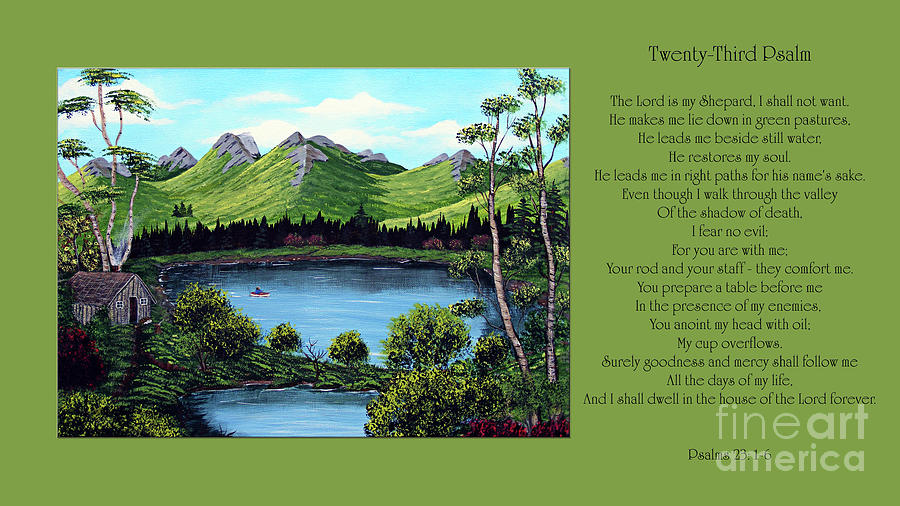 Twin Ponds and 23 Psalm on Green Horizontal Painting by Barbara A Griffin