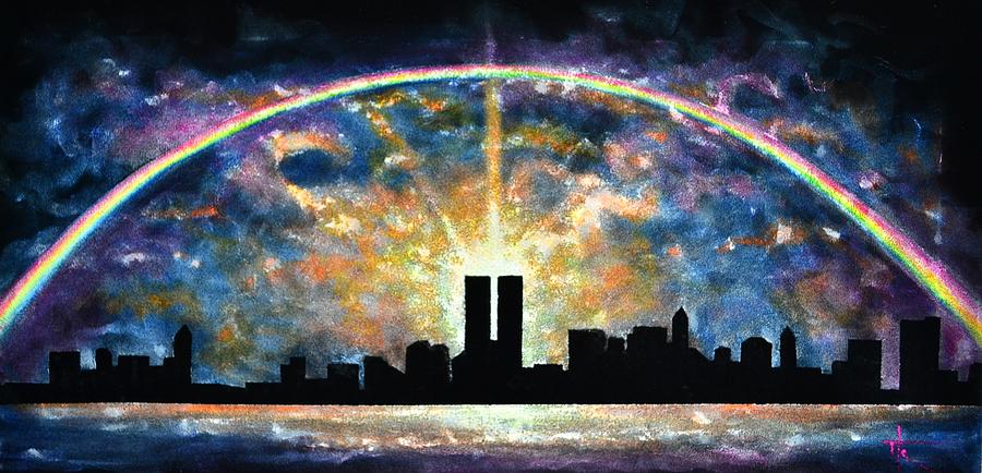 Sunset Painting - Twin Towers Live Again by Thomas Kolendra