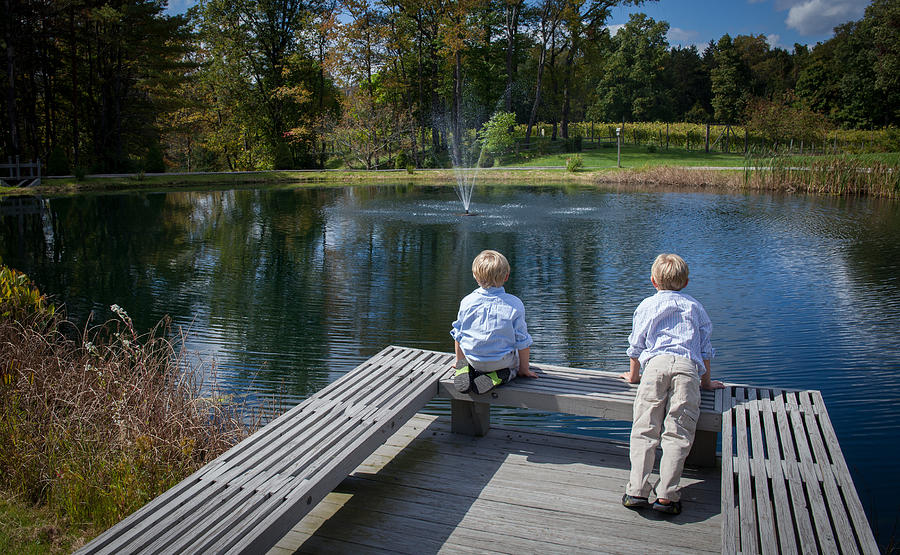 Twins at Pond Photograph by Monroe Payne